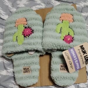 Muk Luks Women's Mint and Pink Cactus Slippers
